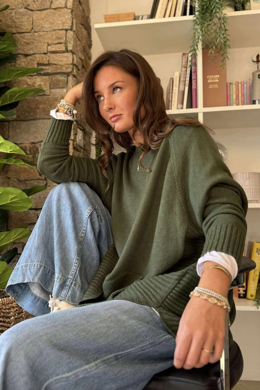 Charli Circle Knit Top Deep Khaki 